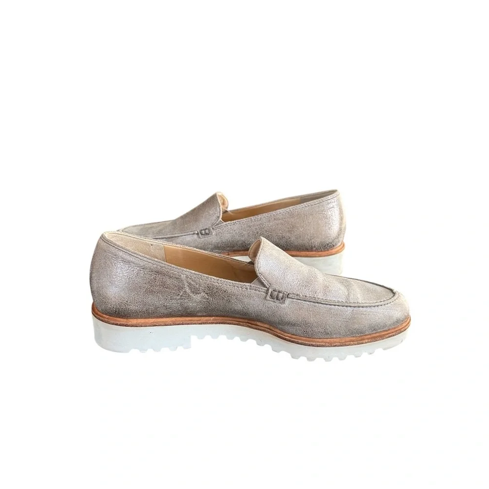 Paul Green Gold Crackled Metallic Leather Lug Sole Loafers Size 9.5–10
